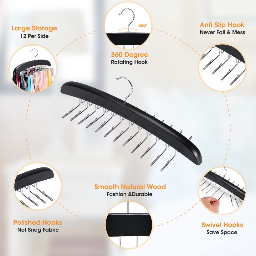 Multifunctional Solid Wood Wave Hanger Belts Rack Tie Hanger Scarf ...