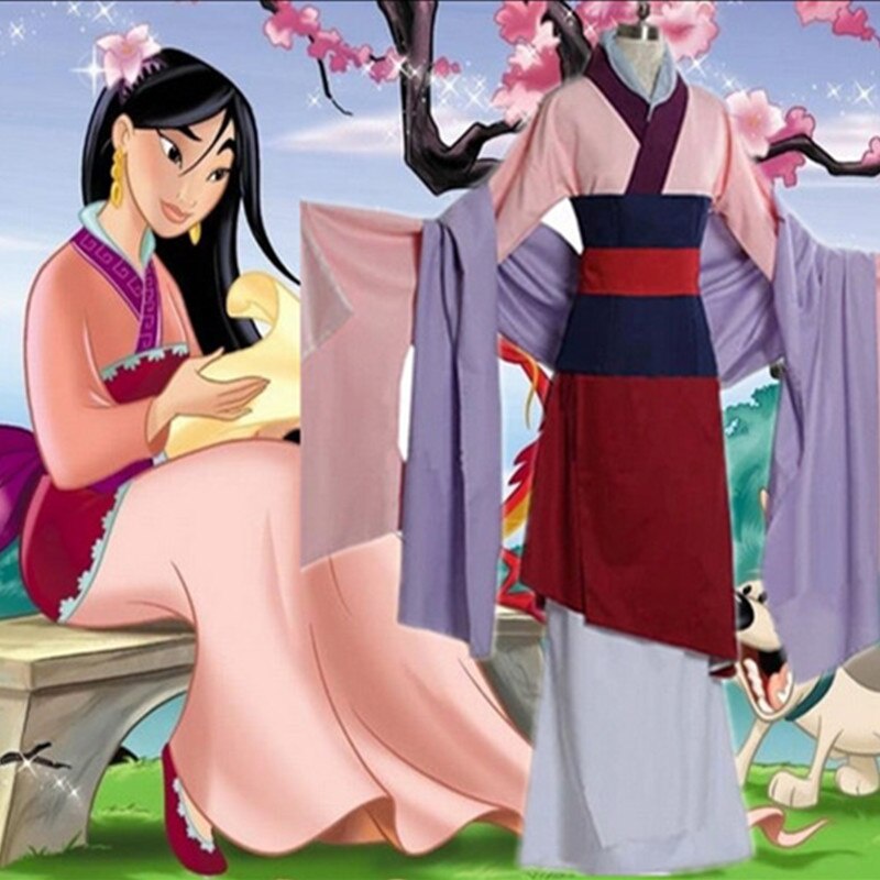 Movie Mulan Costume Women Red Blue Drama Princess Dresses Halloween 