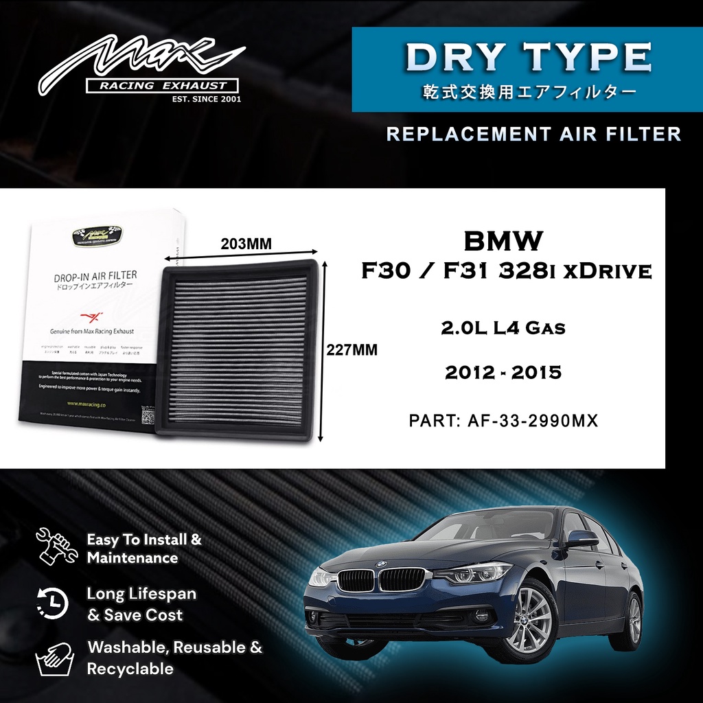 BMW F30 / F31 328i xDrive 2.0L L4 Gas 2012 to 2015 33-2990MX Max Racing ...