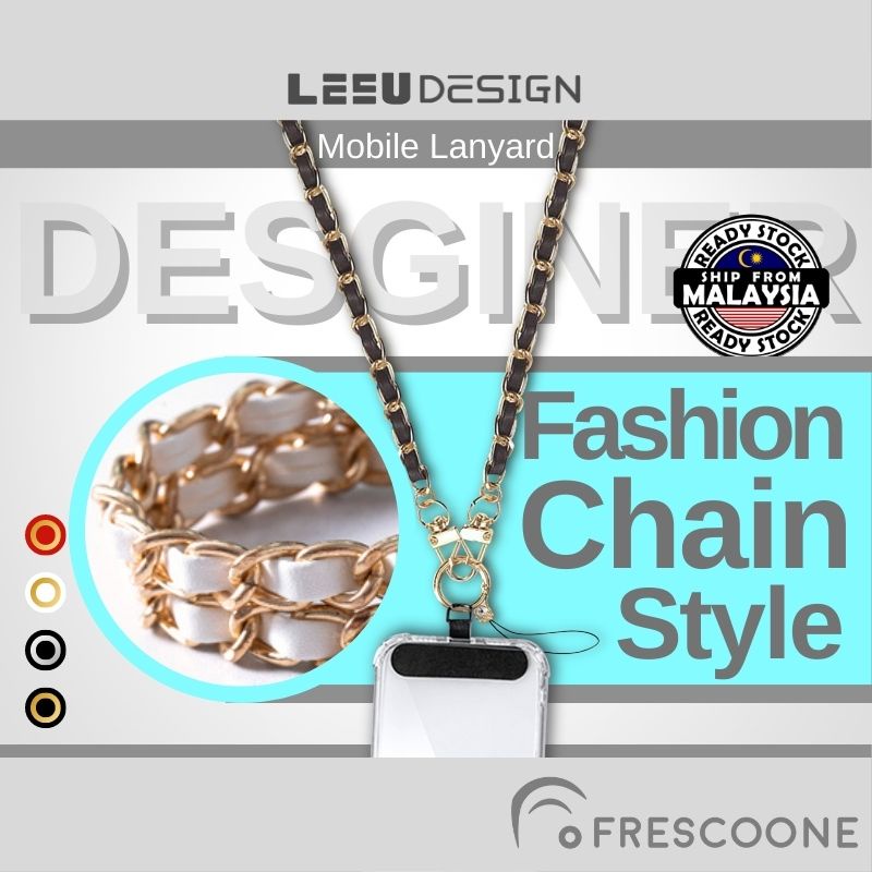 LEEU DESIGN METAL CHAIN Lanyard Braided Alloy PU Leather Fashion Strap ...