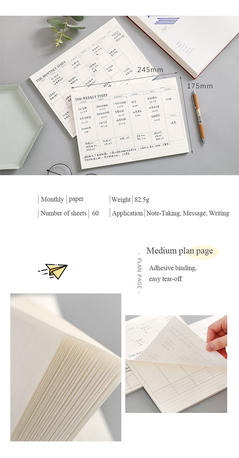 Monthly Planner Weekly Plan Book Note Tearable Undated Week Schedule ...