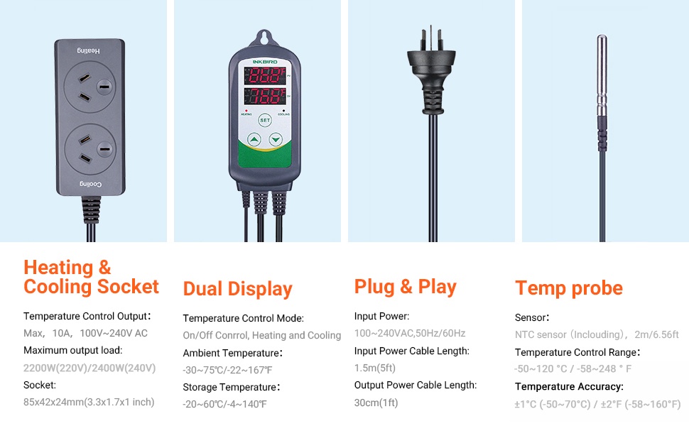 Inkbird PID Temperatuurregelaar Thermostaat ITC-100VH met 40A SSR en
