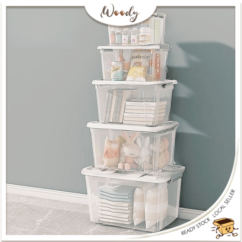 【Woody】Clear Transparent Storage Box Kotak Simpanan Roda Storage Box ...
