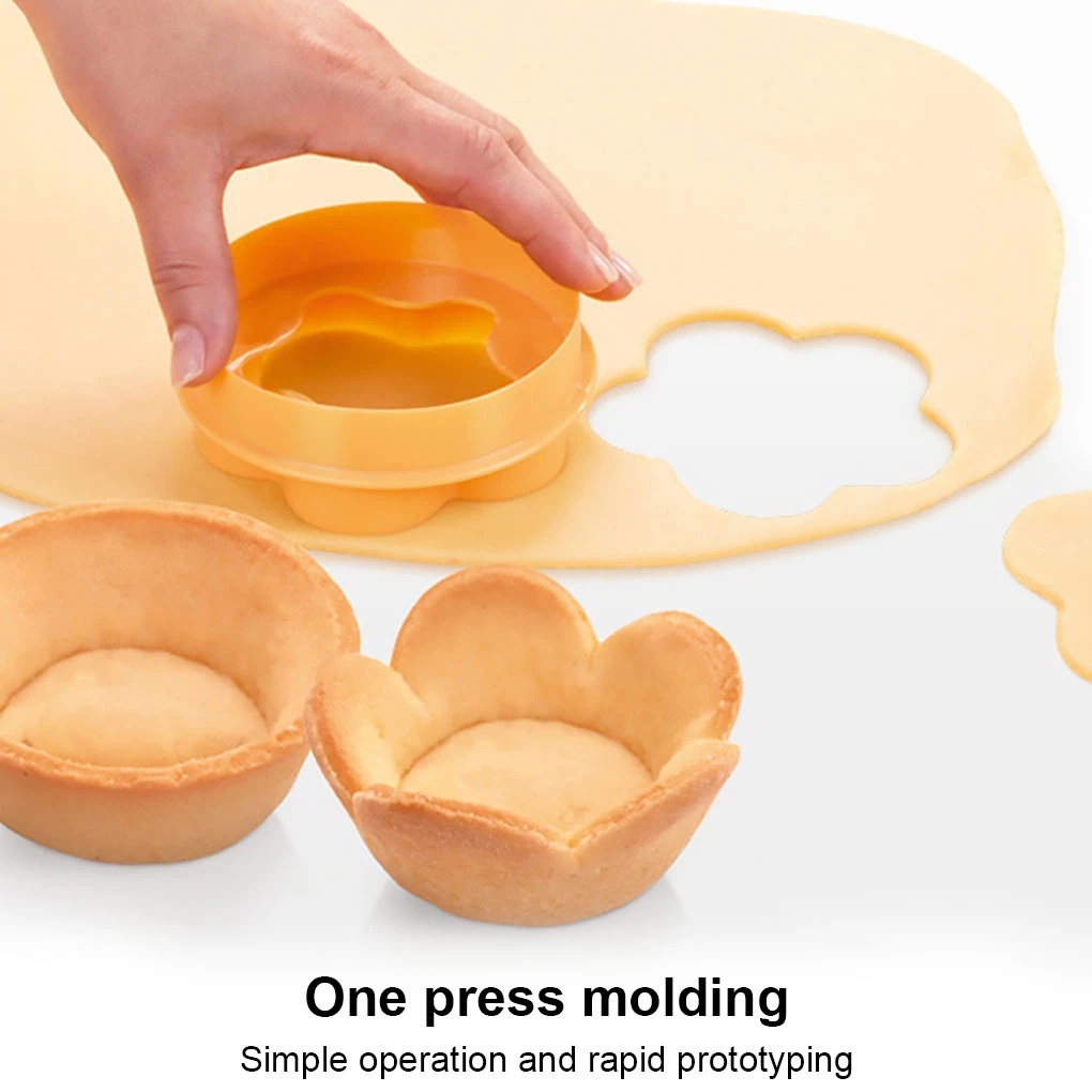 Pastry Dough Tamper Kit With Tart Molds - 6 Cavity Flower & Round Cake Cutters For Baking Muffins & Tarts