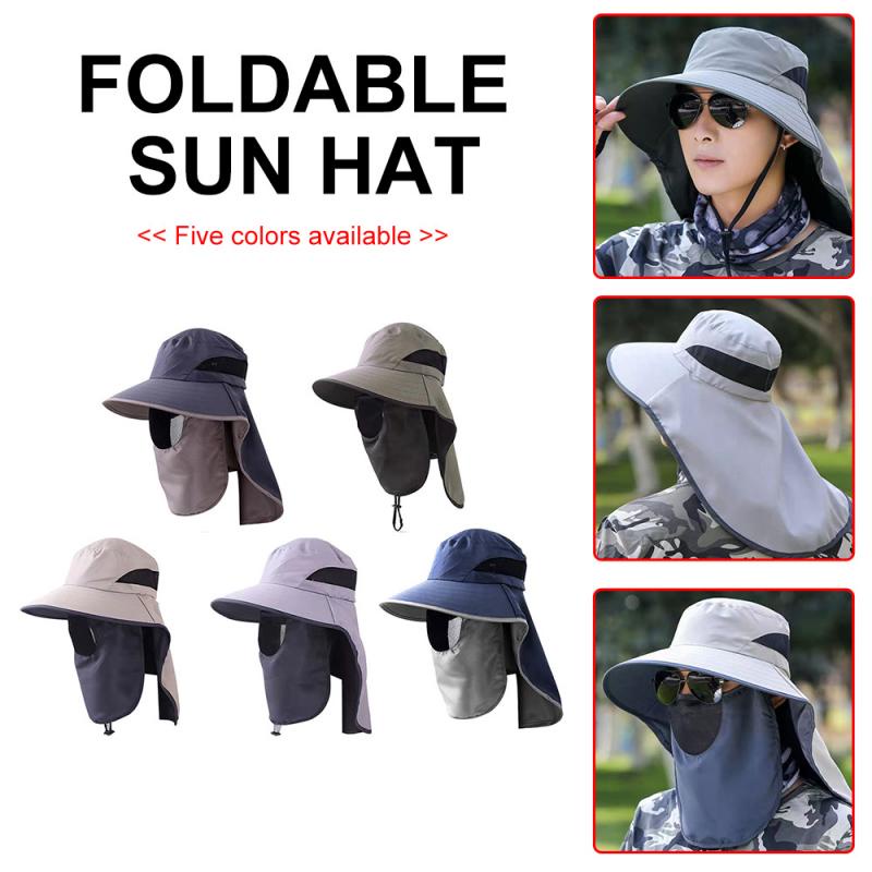 Men Hats Wide Brim Large Bucket Hat Foldable Breathable Anti UV