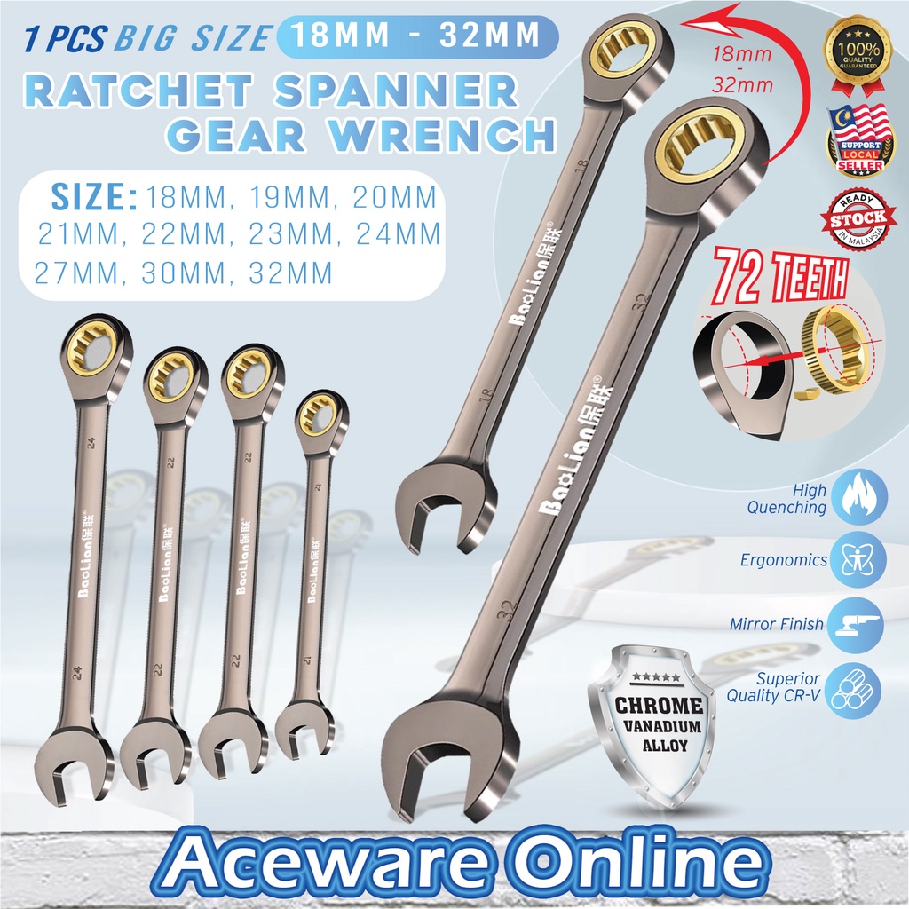 1PCS 18MM - 32MM Ratchet Spanner Gear Wrench Hand Tools Combination ...