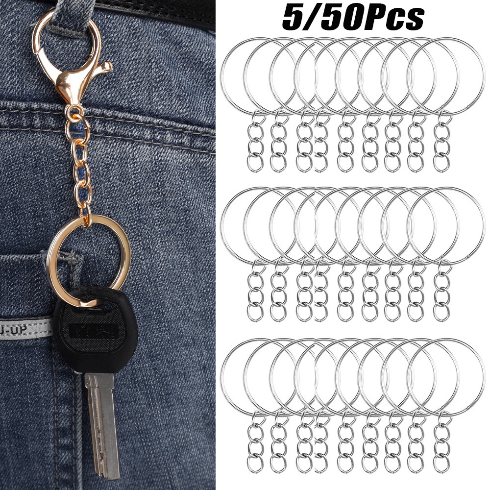 50Pcs Metal Blank Keyring Keychain Split Rings Keyfob Key Rings Lobster ...