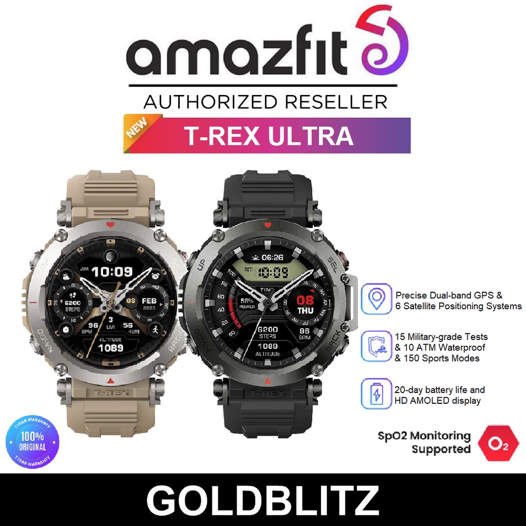  Amazfit T-Rex Smart Watch with GPS, Military Outdoor Sports  Watch for Men,20-Day Battery Life, 1.3'' AMOLED Display,5 ATM Water  Resistant, 14-Sports Modes, Heart Rate Sleep Monitor, Rock Black :  Electronics