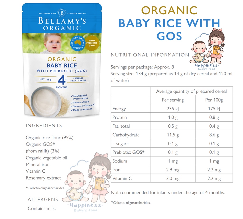 Baby Porridge Bellamy's Organic Baby Rice With Prebiotic 125g