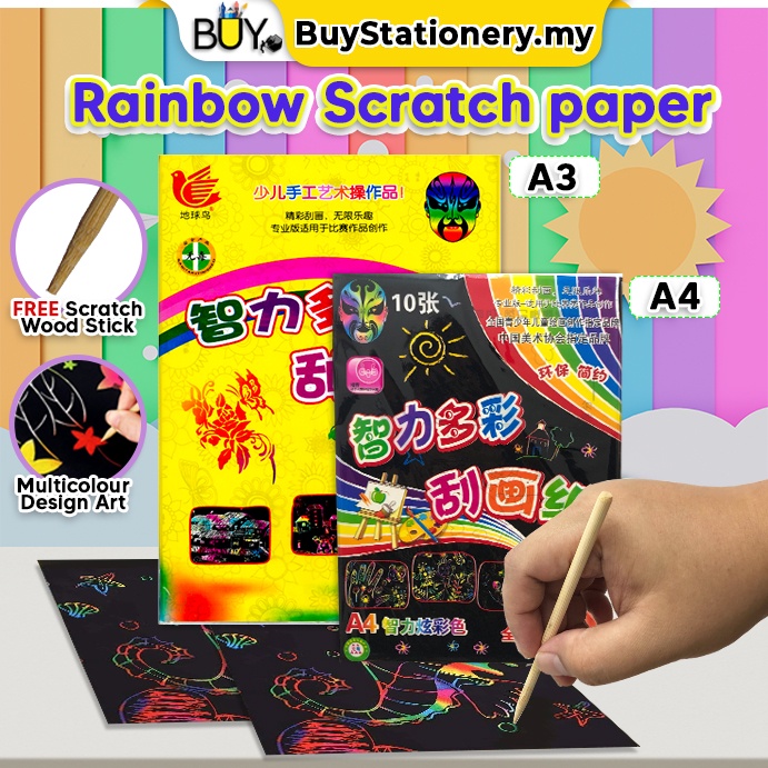 Rainbow Drawing Scratch Paper Art Card Colourful Stencil Kertas Gores ...