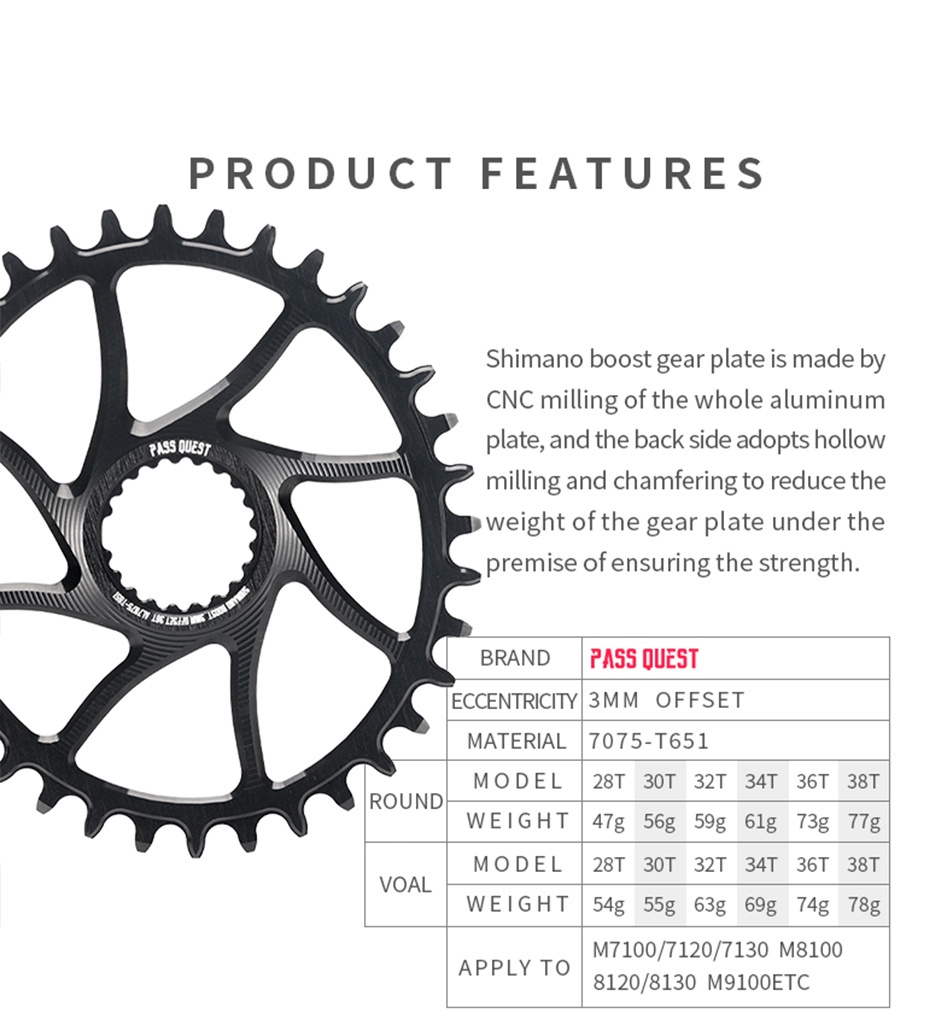 Chainring 3mm Offset Shimano Direct Mount MTB Narrow Wide 28-38T ...