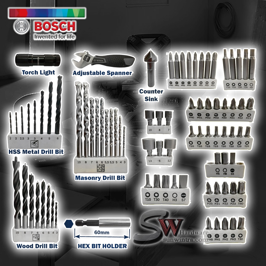 COMBO BOSCH GSR185 18V CORDLESS DRILL/DRIVER,83PCS V-LINE SET,**SOLO or ...