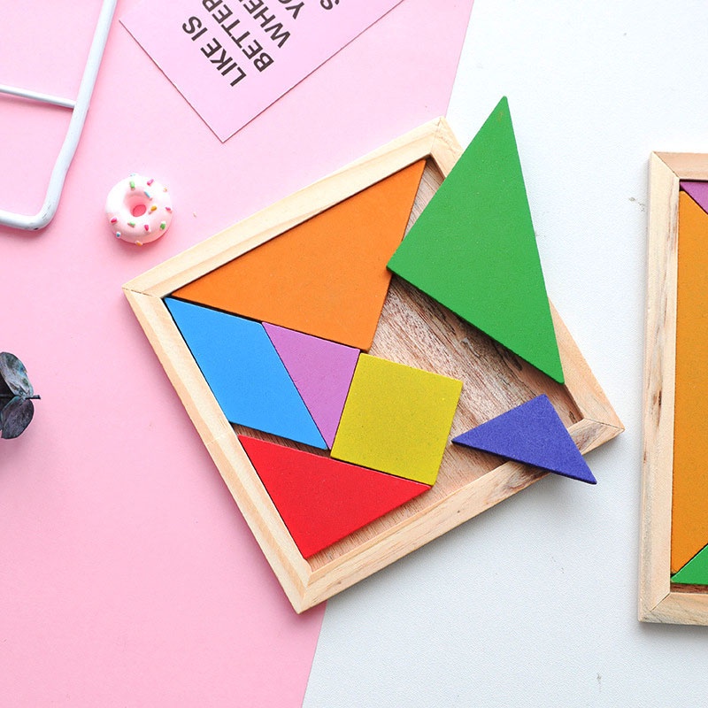 Wooden Tangram Puzzle Shape Blocks Jigsaw Puzzles Games Kids Children ...