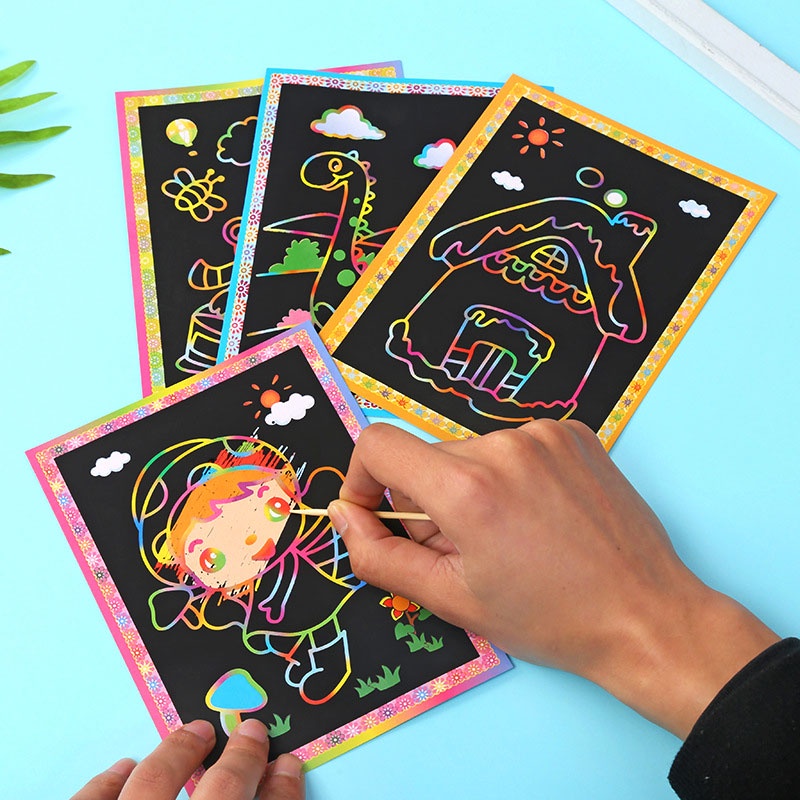 2 In 1 Dual Side Magic Scratch Art Card Printed Design Coloring Paper ...