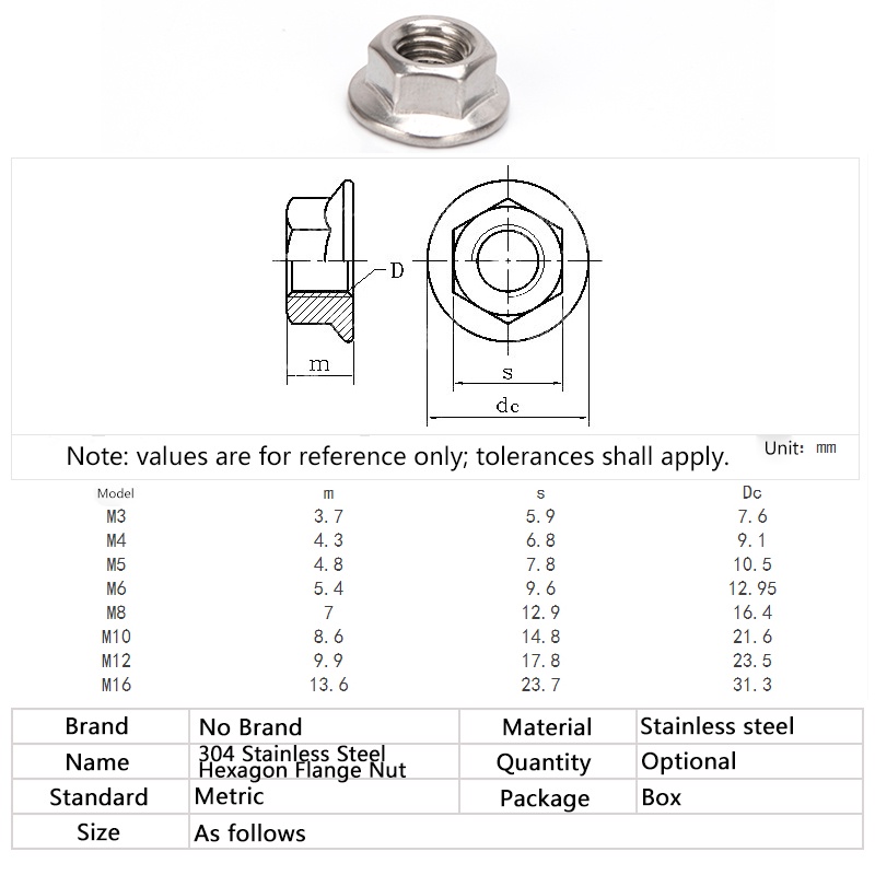 304 Stainless Steel Hex Flange Insert Lock Nut M3 M4 M5 M6 M8 M10 M12 ...