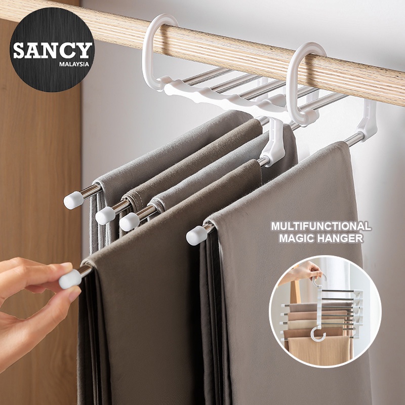 SANCY Stainless Steel Clothes Hanger Retractable Multifunctional Pants ...