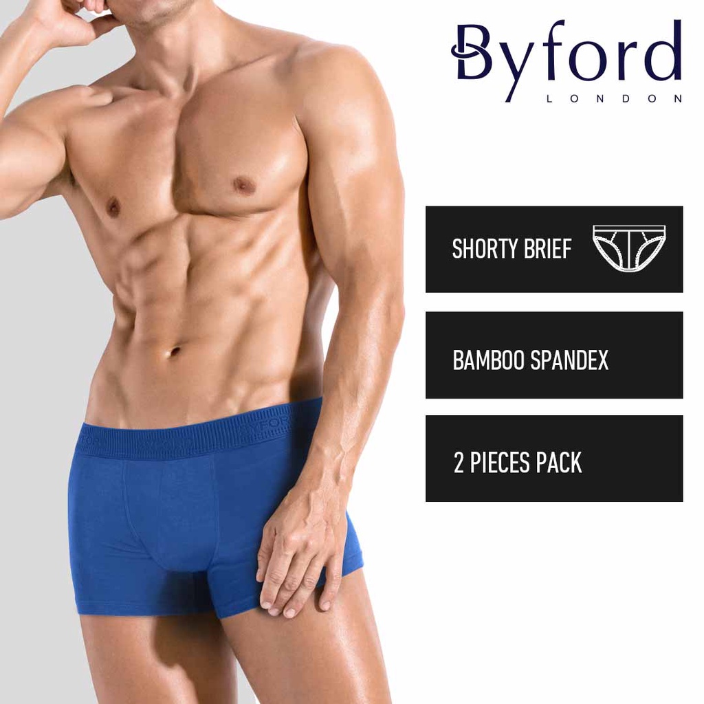(2 Pcs) Byford Mens Bamboo Spandex Shorty Brief Underwear Assorted