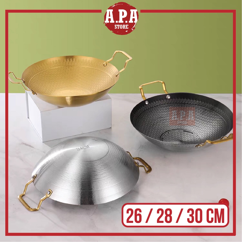 APA Honeycomb Wok Round Bottom Non Stick Stainless Steel Grill Deep Fry ...