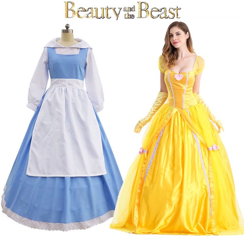 Beauty And The Beast Belle Blue Maid Dress Women Ball Gown Fancy Dress  Halloween Cosplay Costume | Shopee Malaysia