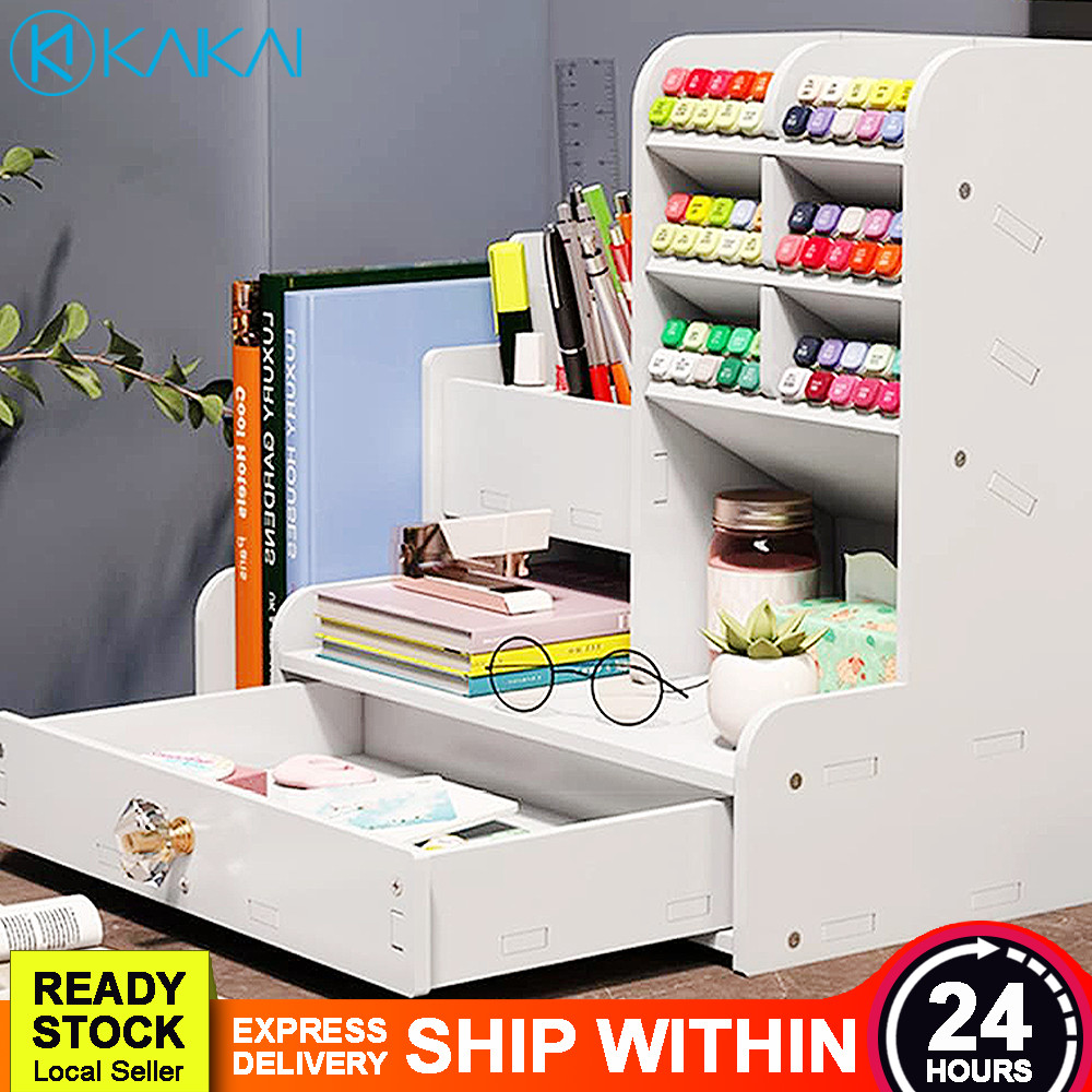 🔥 WRITE READY 🔥 Multifunctional Wooden Pen Holder Storage Rack Desktop ...