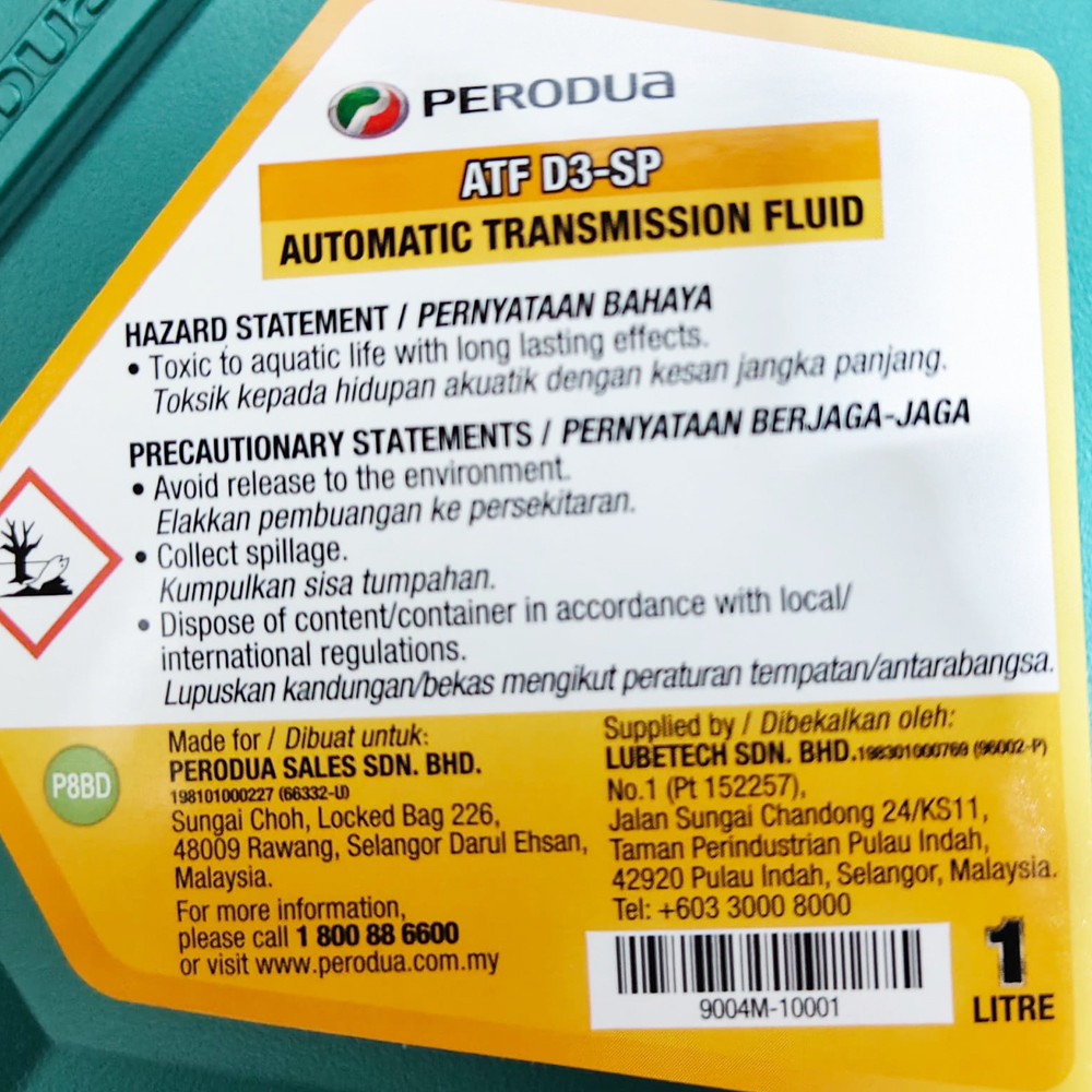 ORIGINAL PERODUA ATF D3-SP AUTOMATIC TRANSMISSION FLUID 1L FOR PERODUA ...