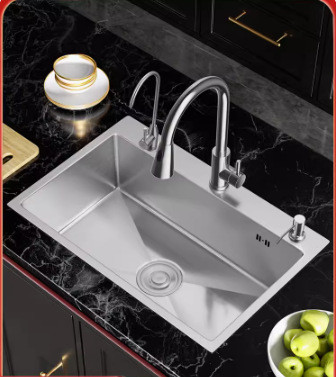 Thickened Stainless Steel Hand-Brushed Sink Single Sink Kitchen Wash ...