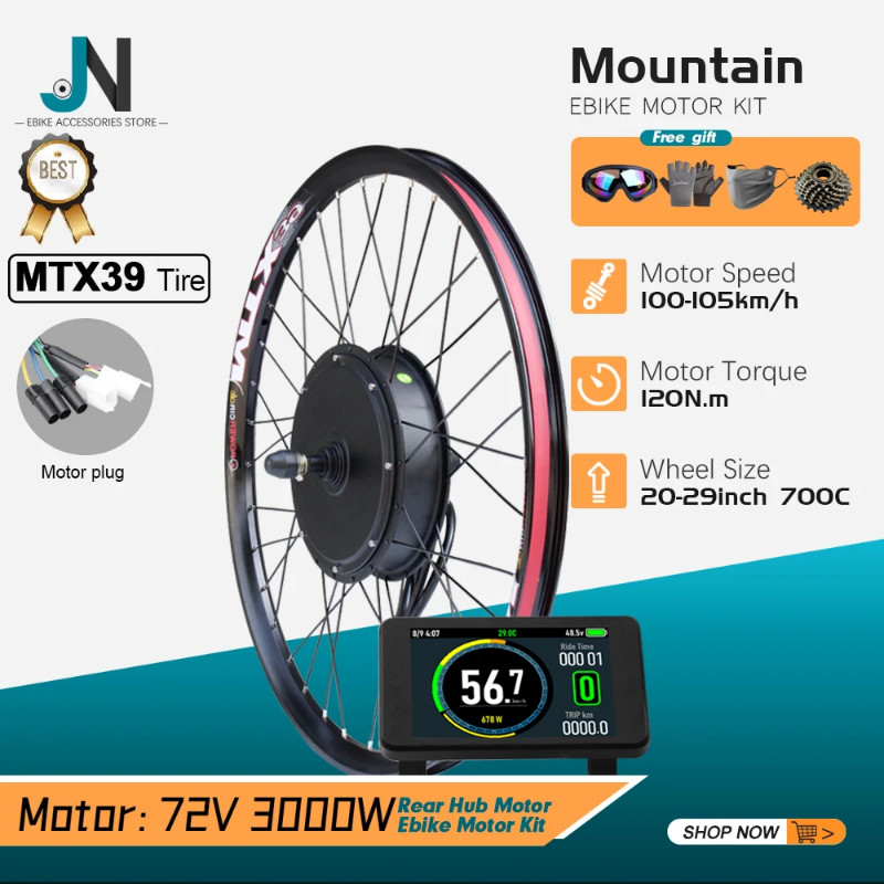 Electric Bike Conversion Kit 72V 3000W Brushless Rear Hub Motor Wheel ...