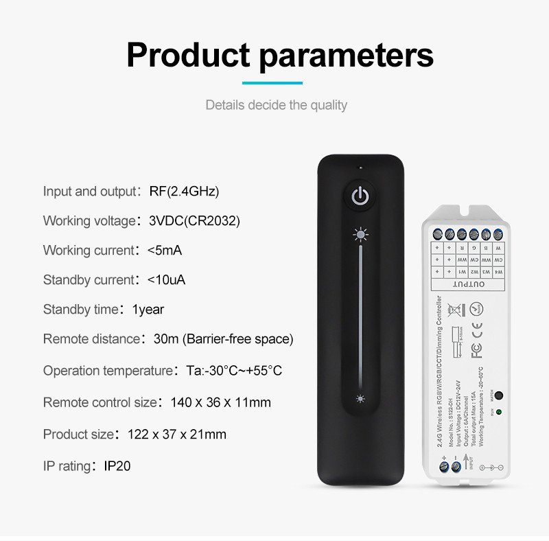 12V 24V LED Dimmer PWM Wireless DIM Touch Remote Controller 6A Dimming ...
