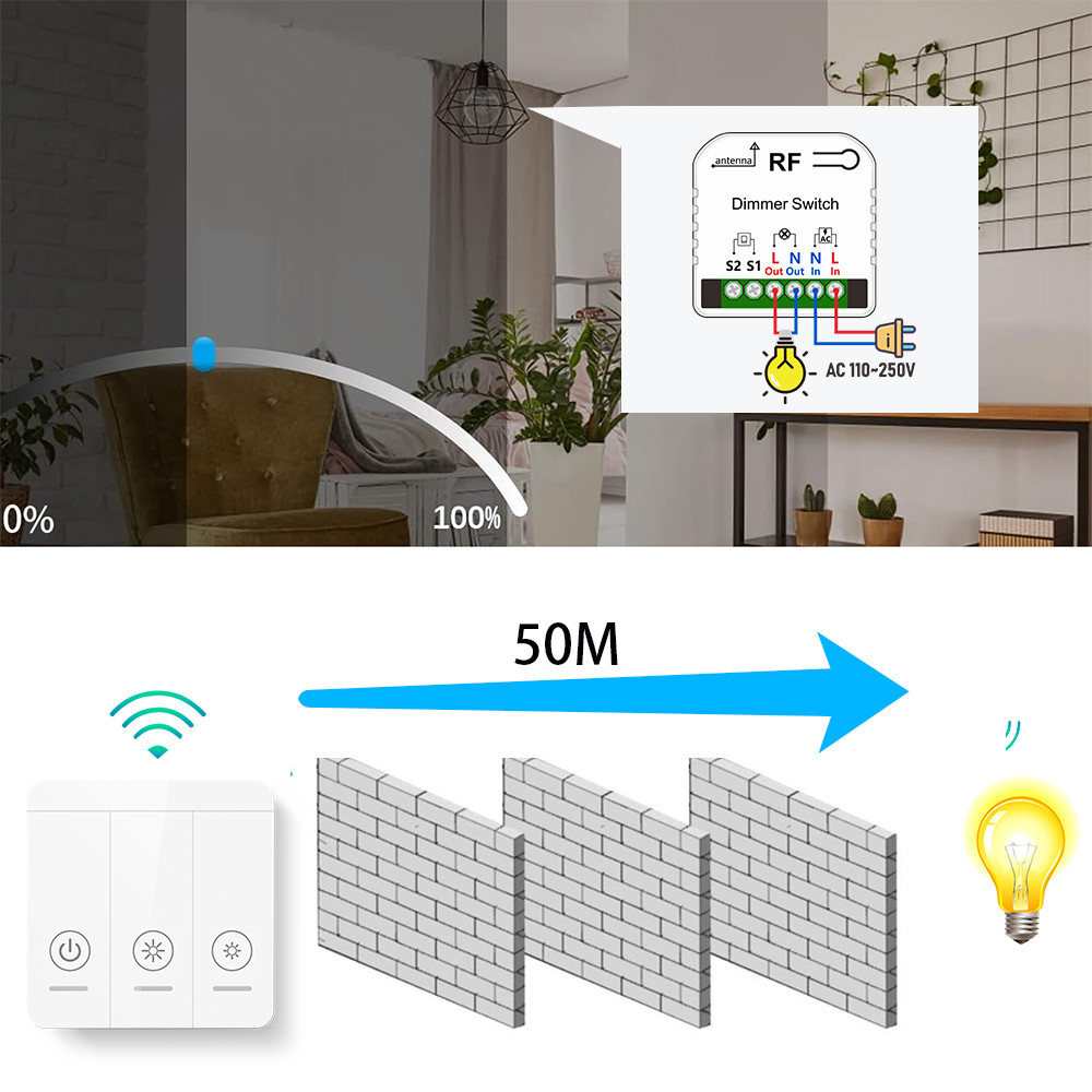 Wireless Dimmer Light Switch with Remote Controls AC110V 220V Dimmable ...