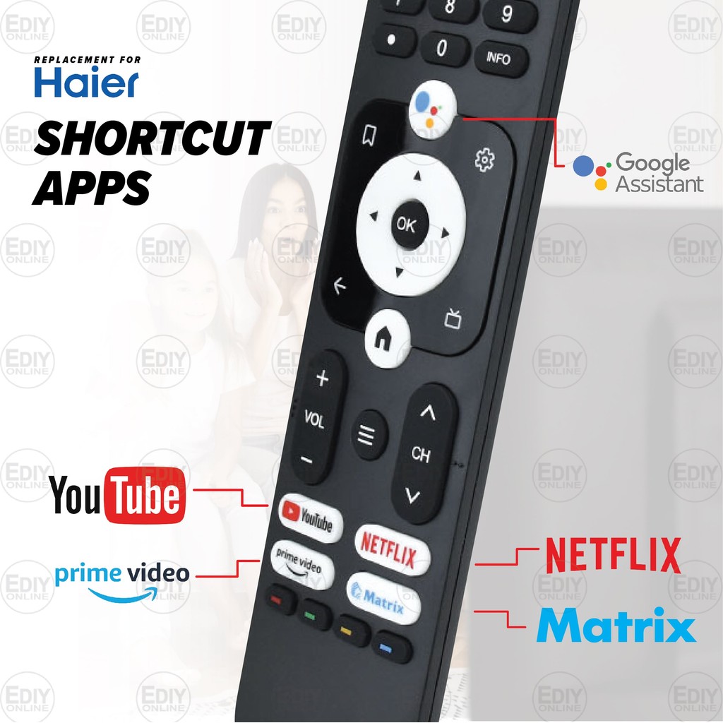 【𝐅𝐑𝐄𝐄 𝐁𝐀𝐓𝐓𝐄𝐑𝐘 𝐀𝐀𝐀𝐗𝟐】Smart TV Remote For HAIER HTR-U31 Netflix YouTube ...