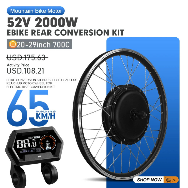 52V 2000W Electric Bicycle Conversion Kit 20-29inch 700C Brushless Rear ...