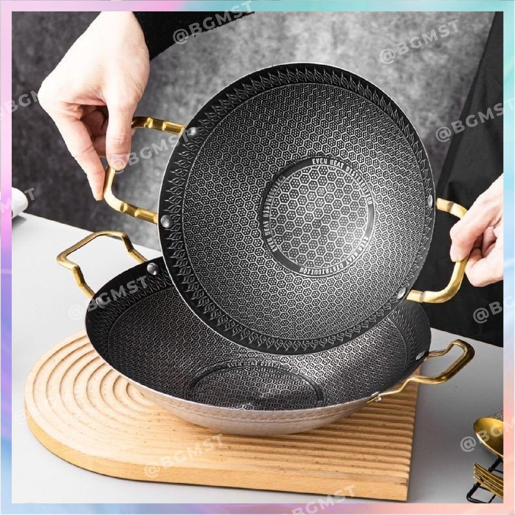 Honeycomb Wok Stainless Steel Nonstick Wok Frypot 28cm Kuali Hitam ...
