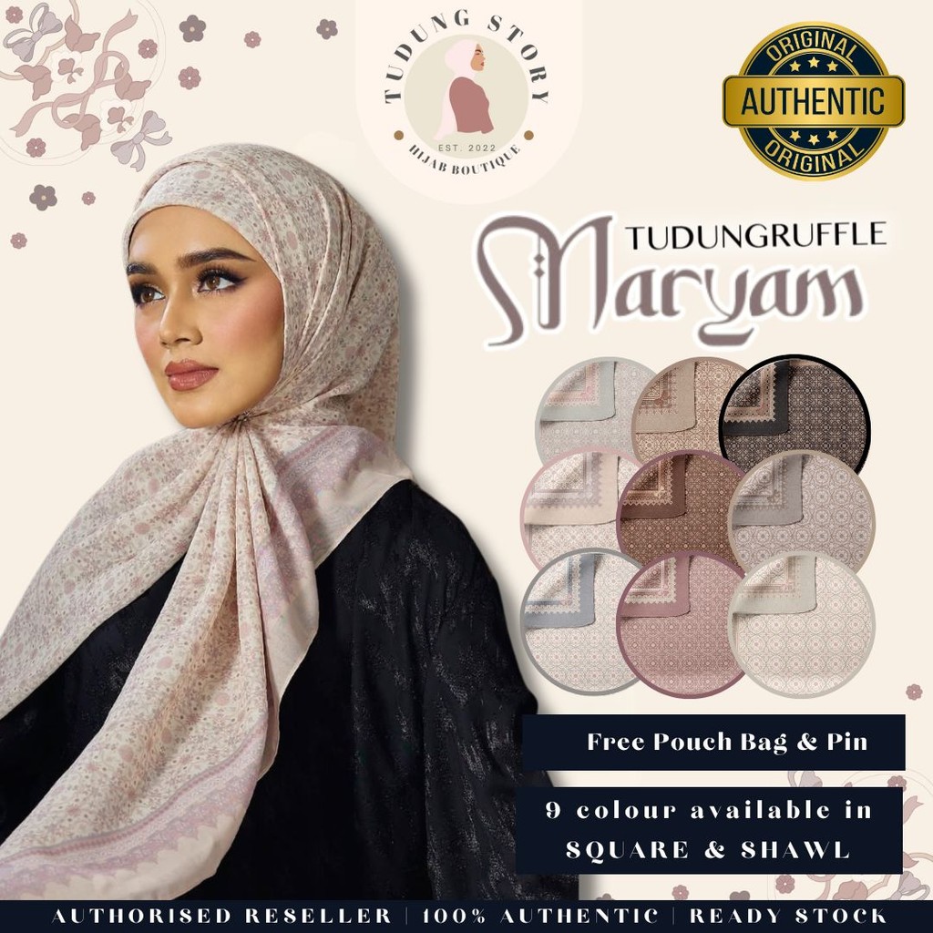Tudung Ruffle MARYAM Printed Collection Premium Cotton Voile + Free ...