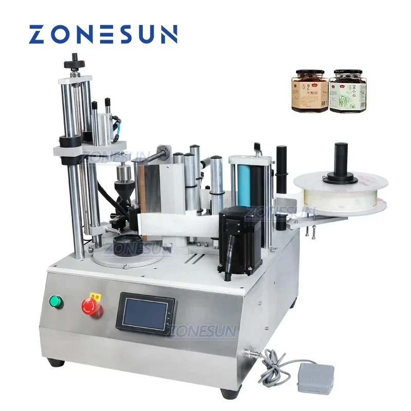 ZONESUN Semi-auto Hexagon Round Bottle Labeling Machine Sauce Jam Honey ...