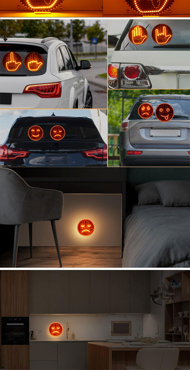 Car LED fun expression light smiley face light rear window multi ...
