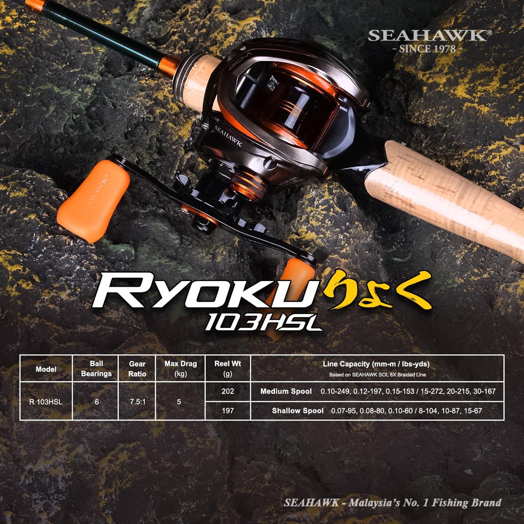 SEAHAWK RYOKU V-CAST 103HSL BAITCASTING ( BC ) FISHING REEL | Shopee ...