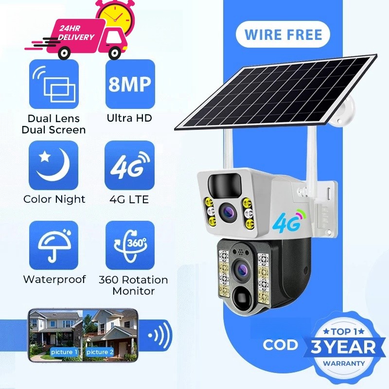 Solar 8MP Wireless Outdoor Dual Lens CCTV 4G SIM Card IP66 Waterproof ...