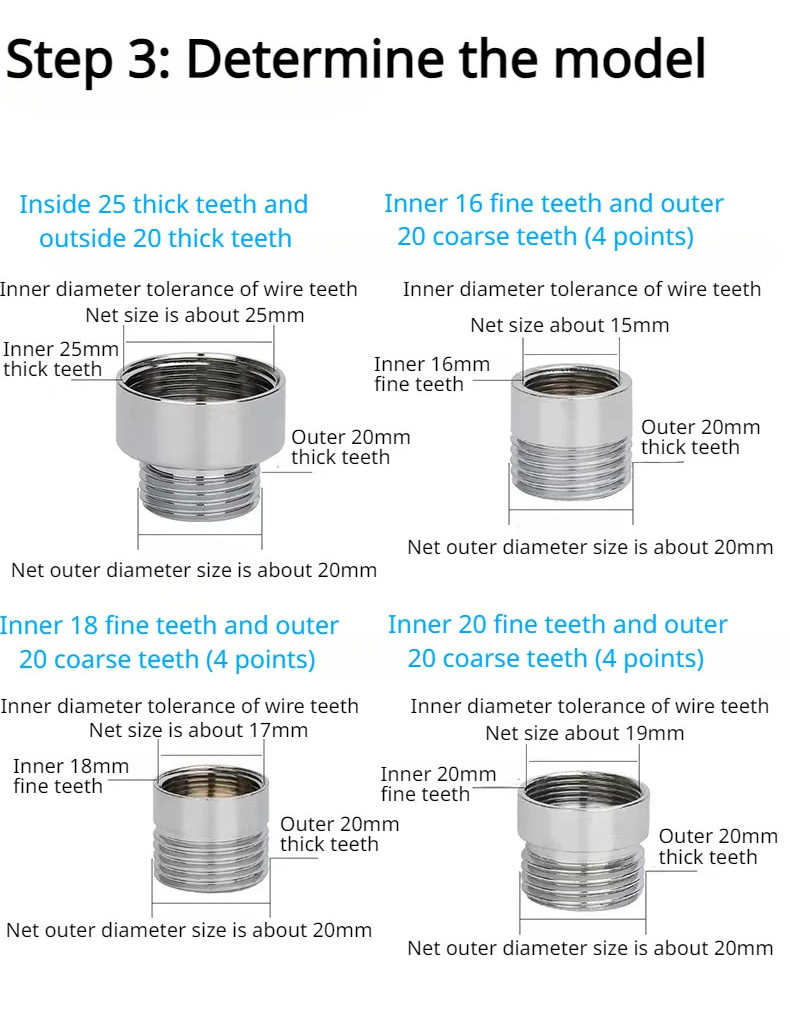 Faucet Adapter 4 Points Male to 20mm 22mm 24mm 26mm 28mm Fine/Coarse ...