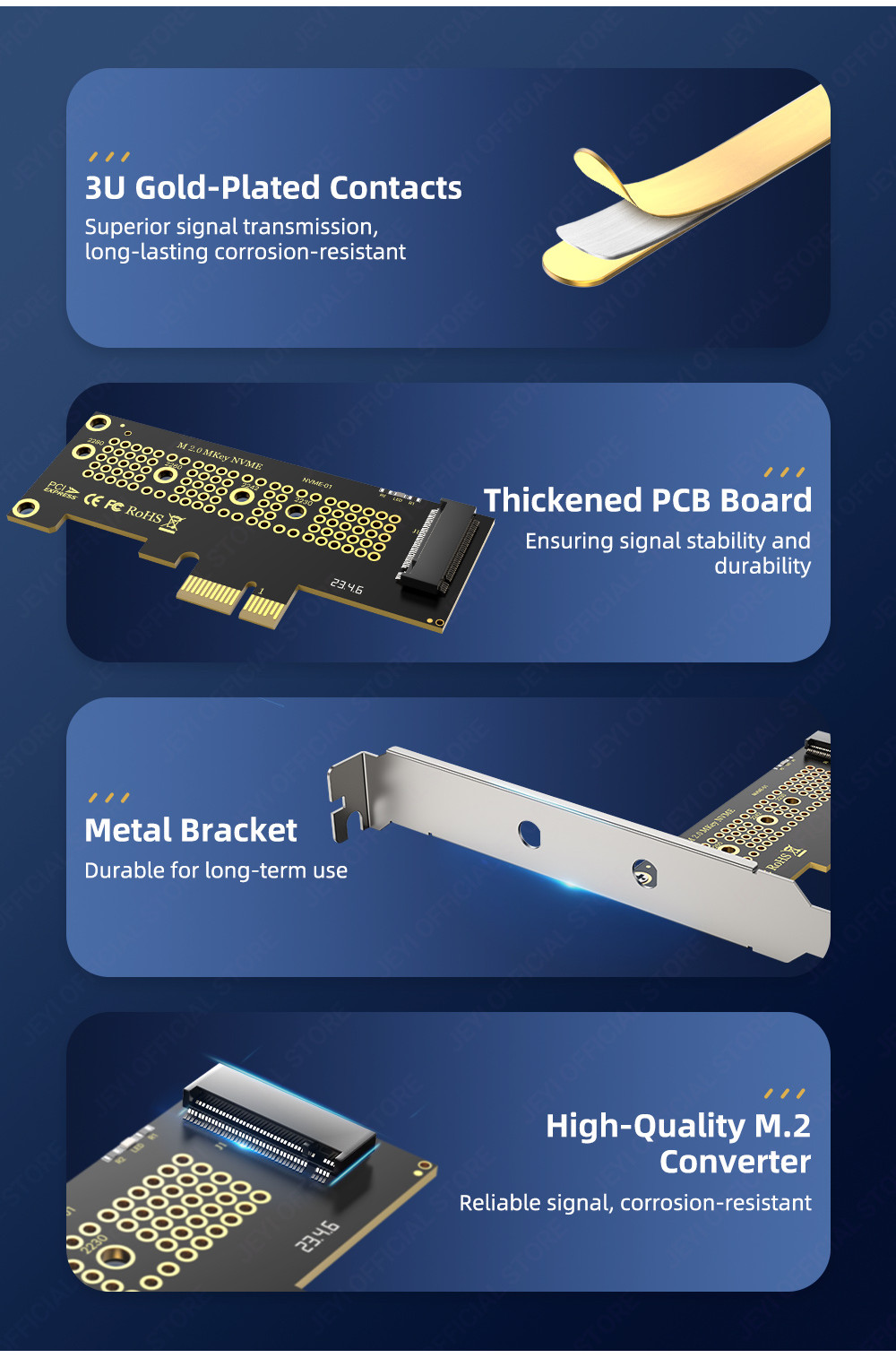 JEYI M.2 NVMe to PCIE X1/X4 Adapter —PCIe 3.0/4.0 M.2 PCIe Interface ...