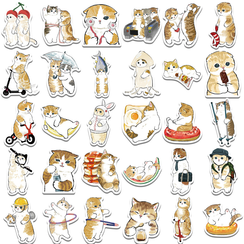 MUYA 60pcs Kawaii Mofusand Cat Stickers Waterproof Vinyl Decals for ...
