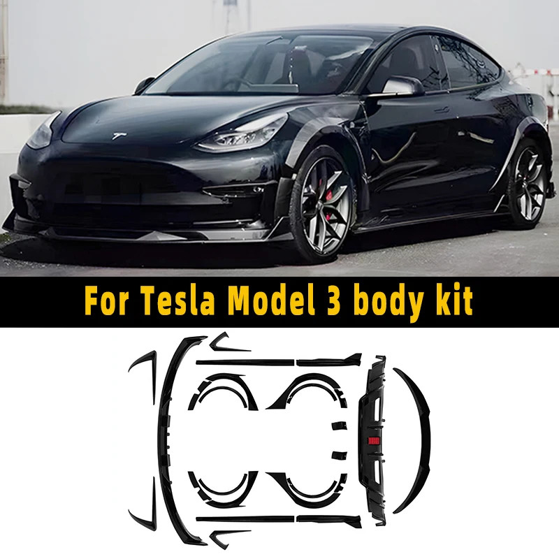 For Tesla Model 3 2017 2023 Body Kit Carbon fiber pattern Rear Diffuser ...