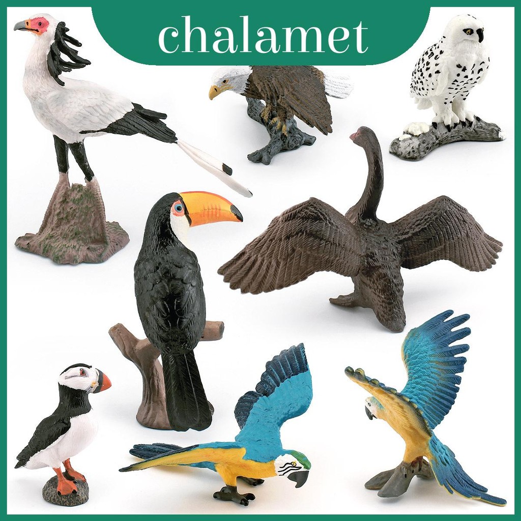 Pvc Bird Lifelike Figurines Set With Snowy Owl Bald Eagle Macaw Seagull ...