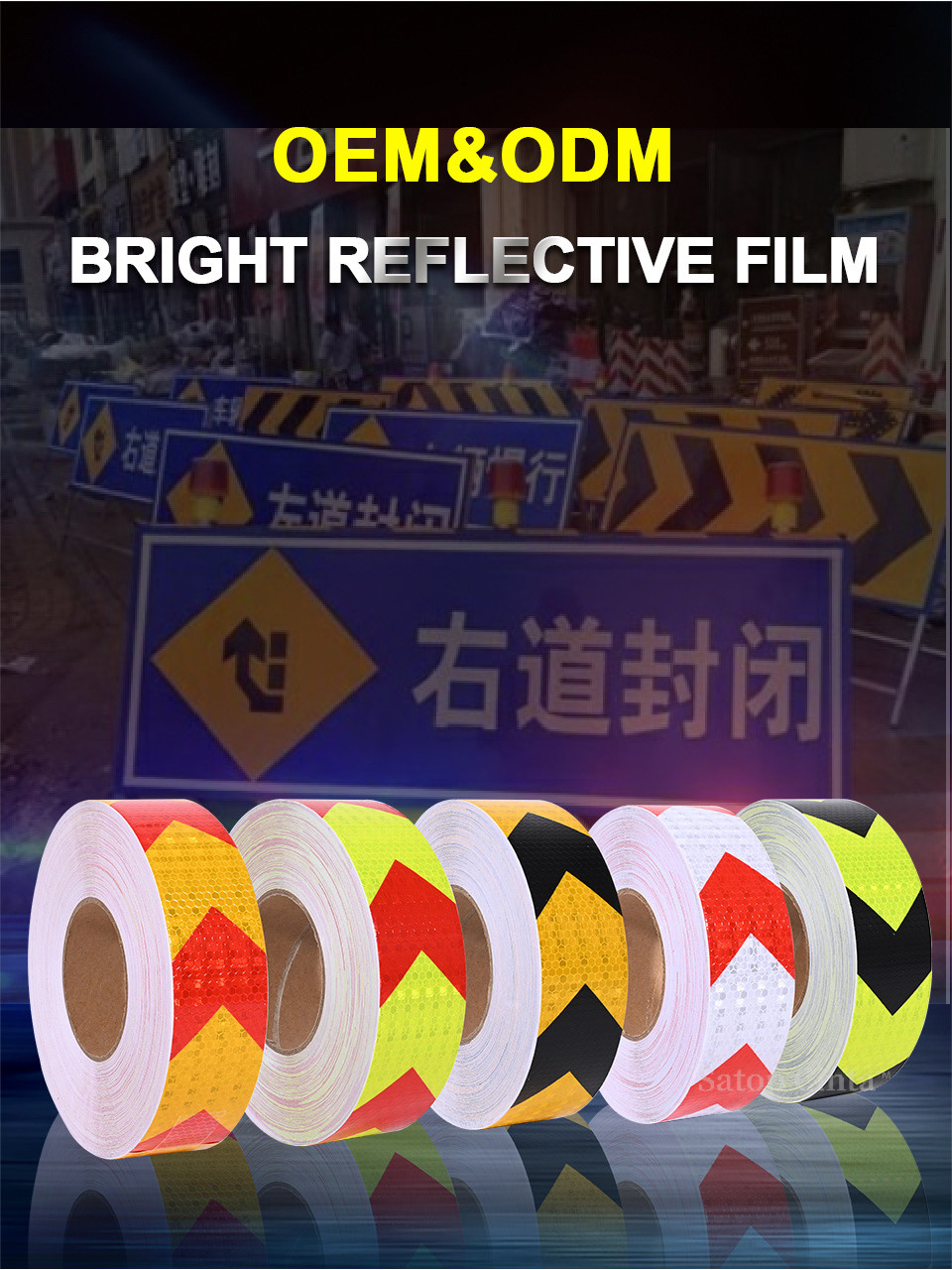 5cm*5M Arrow Reflective Tape Fluorescent Lemon Yellow White Red ...