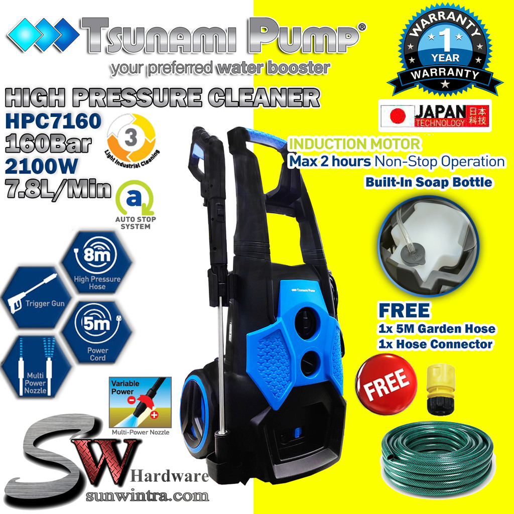 Tsunami HPC7160 160 Bar 2100W 7.8L/Min High Pressure Cleaner WaterJet ...