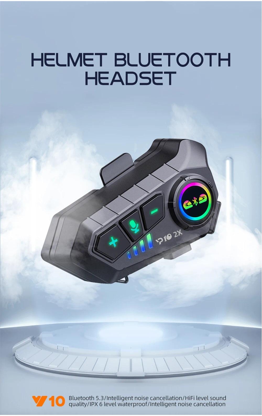 Kebidumei P10 Bluetooth Motorcycle Helmet Intercom 300M Wireless ...