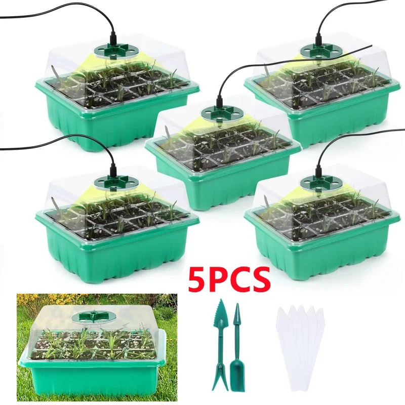 5 Pack Seedling Tray with Grow Light,Plant Seed Starter Trays Kit ...