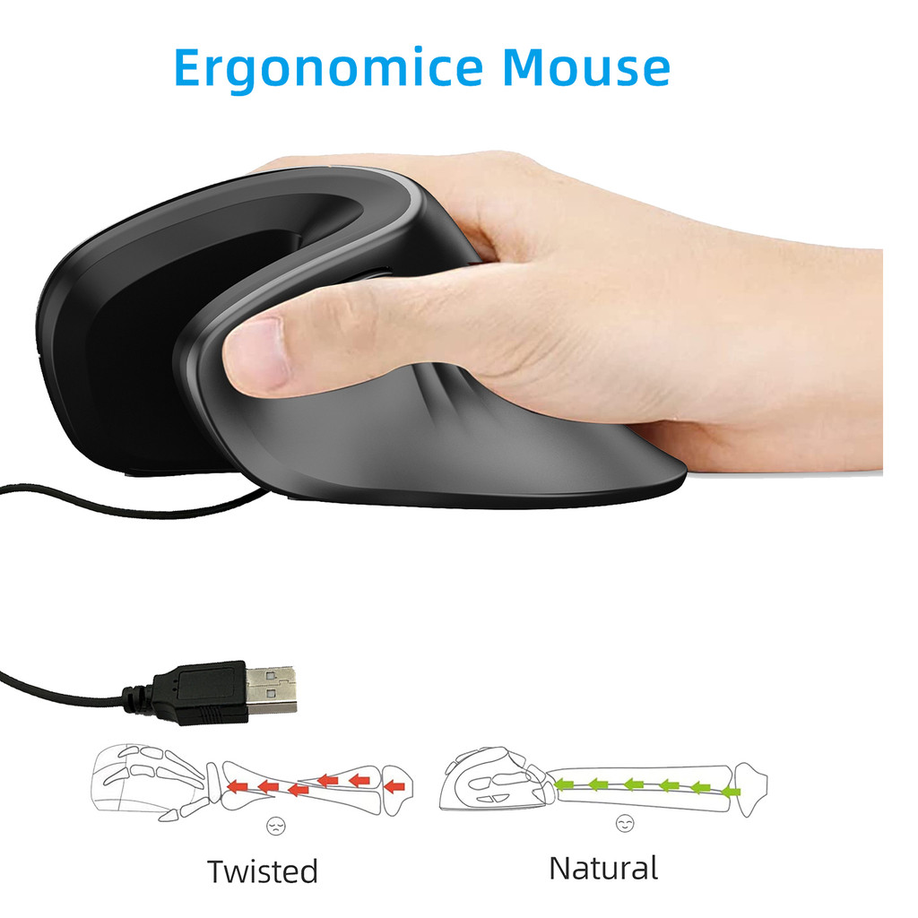Ergonomic Wired 7200 DPI Vertical Mouse Silent Wrist Healthy Mice for ...