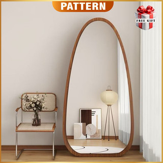 PATTERN Full Length Wood Frame Egg Shape Mirror Stand Mirror Cermin ...