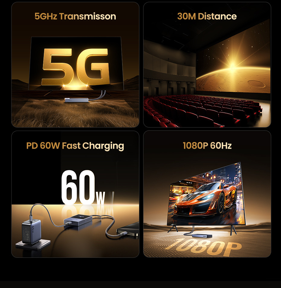 UGREEN 5G Wireless 1080P HDMI Extender 30 Meters Long Distance ...