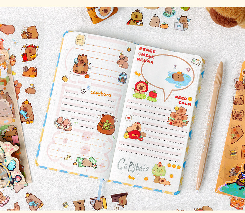 6 Sheets/Pack Capybara Stickers Waterproof PET Cartoon Decorative DIY ...
